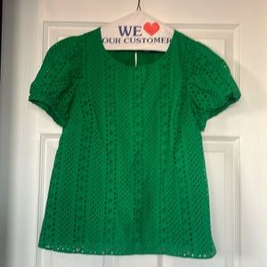 J. Crew Factory Green Eyelet Blouse  Sz S